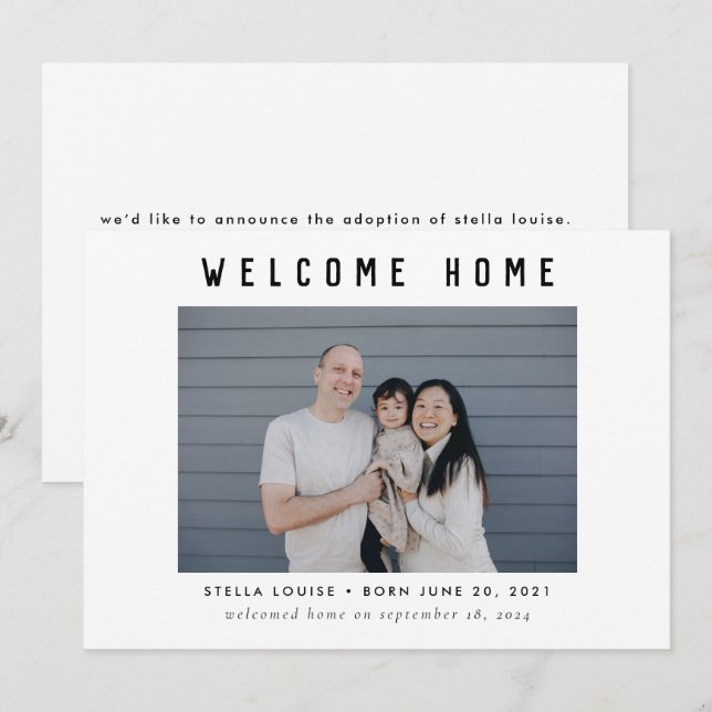 Modern Photo Welcome Home Adoption Announcement (Front/Back)