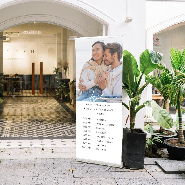 Modern Photo Welcome Timeline Chart Retractable Banner (Impress guests with a retractable banner featuring your photo, welcome, and key timeline details!)