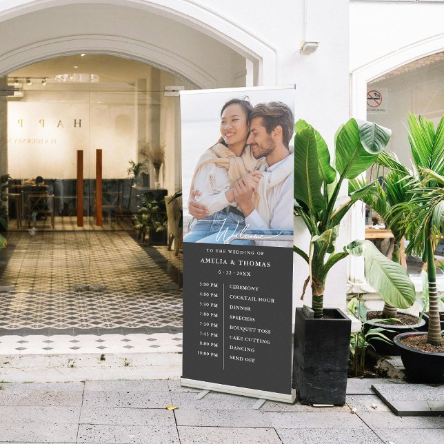 Modern Photo Welcome Timeline Chart Retractable Banner (Impress guests with a retractable banner featuring your photo, welcome, and key timeline details!)