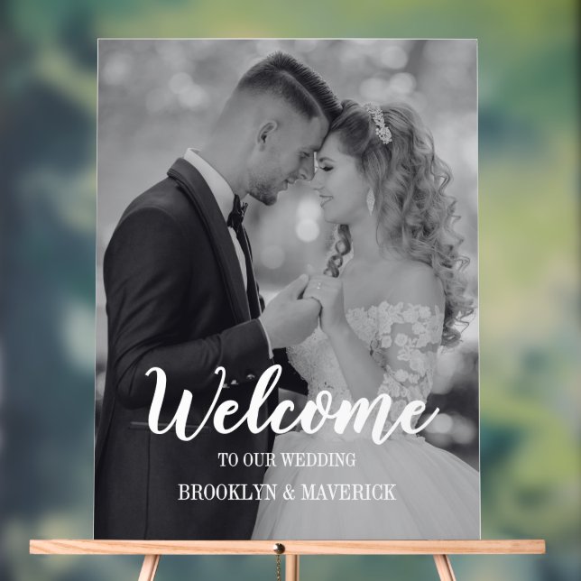 Modern Photo Welcome Wedding Acrylic Sign (Neutral)