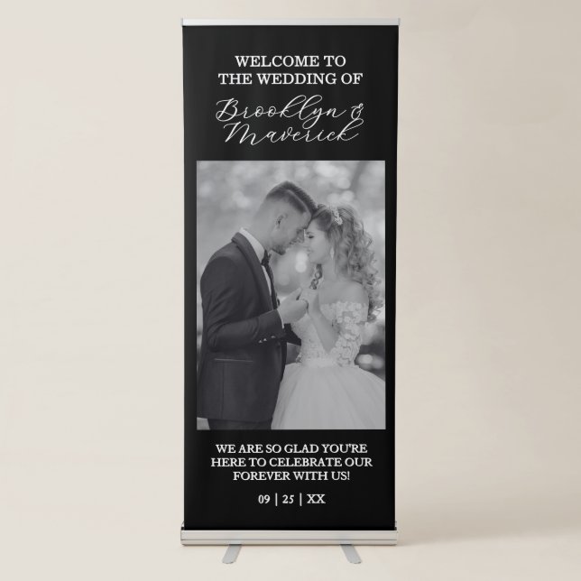 Modern Photo Welcome Wedding Vertical  Retractable Banner (Front)