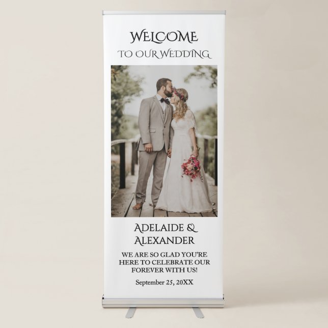 Modern Photo Welcome Wedding Vertical  Retractable Banner (Front)