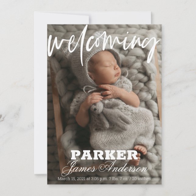 Modern Photo Welcoming Birth Announcement (Front)