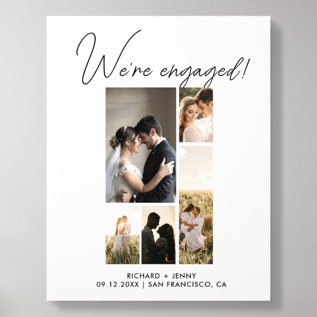 Modern Photo We're Engaged Engagement  Acrylic Photo Tile (Front Set)