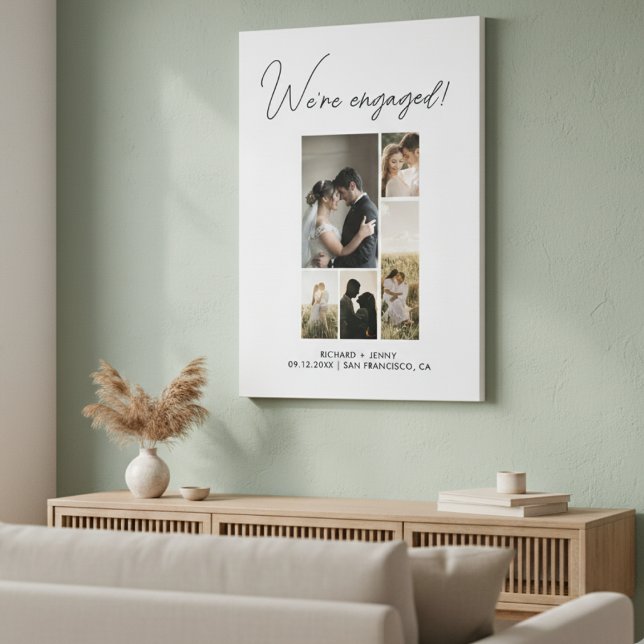 Modern Photo We're Engaged Engagement  Faux Canvas Print (Creator Uploaded)