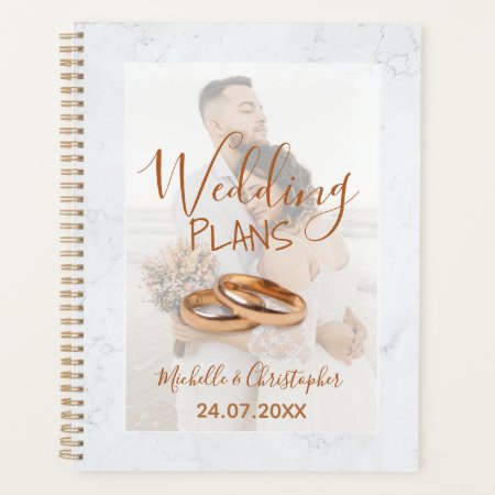 Modern Photo White & Gold Wedding Plans Planner