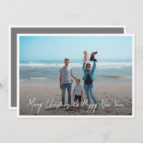 Modern Photo White Merry Christmas Happy New Year  Holiday Card