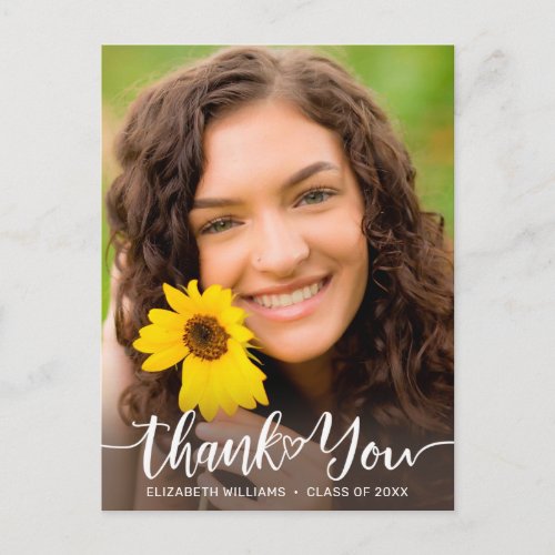 Modern Photo White Script Graduation Thank You Postcard