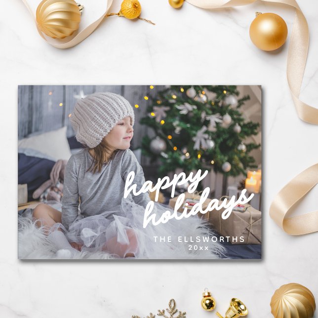 Modern Photo White Script Text Overlay Christmas Holiday Card (Creator Uploaded)