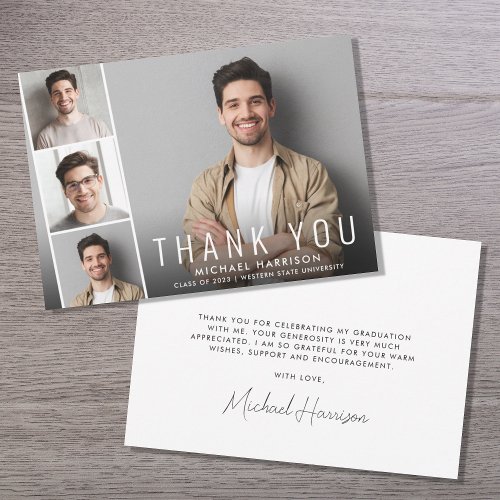 Modern Photo White Text Overlay Graduation Thank You Card