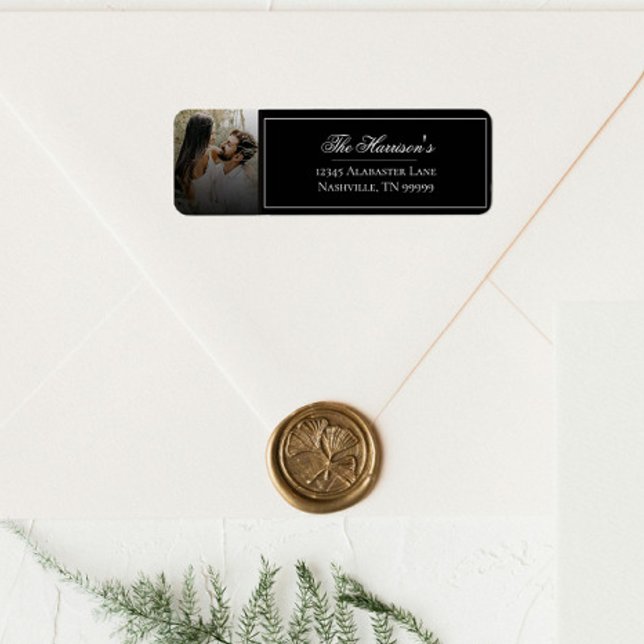 Modern Photo with Black Overlay Wedding Address Label (Modern Photo with Black Overlay Wedding Address Label)
