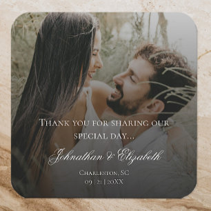 Modern Photo with Black Overlay Wedding Favor Square Sticker