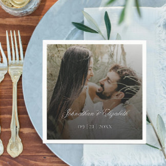 Modern Photo with Black Overlay Wedding Napkins