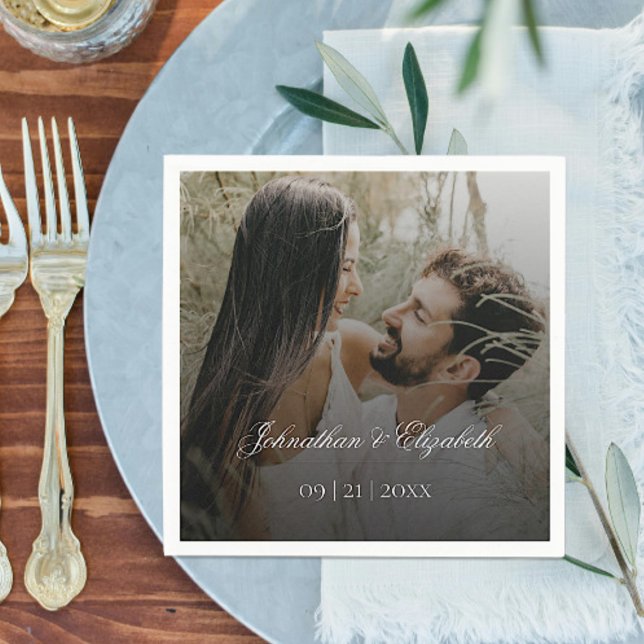 Modern Photo with Black Overlay Wedding Napkins (Modern Photo and Black Overlay Wedding Napkins)