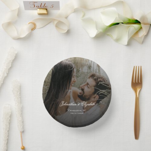 Modern Photo with Black Overlay Wedding Paper Bowls