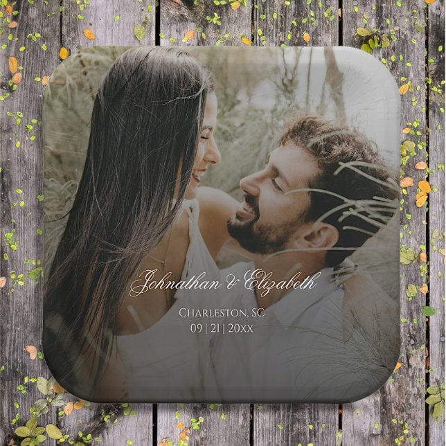 Modern Photo with Black Overlay Wedding Paper Plates (Modern Photo and Black Overlay Wedding Paper Plates)