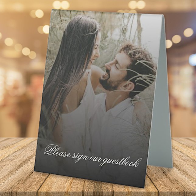 Modern Photo with Black Overlay Wedding Table Tent (Modern Photo with Black Overlay Wedding Table Tent Sign)