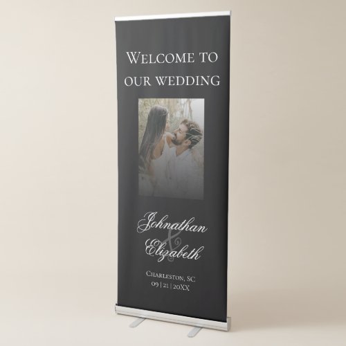 Modern Photo with Black Overlay Wedding Welcome Retractable Banner