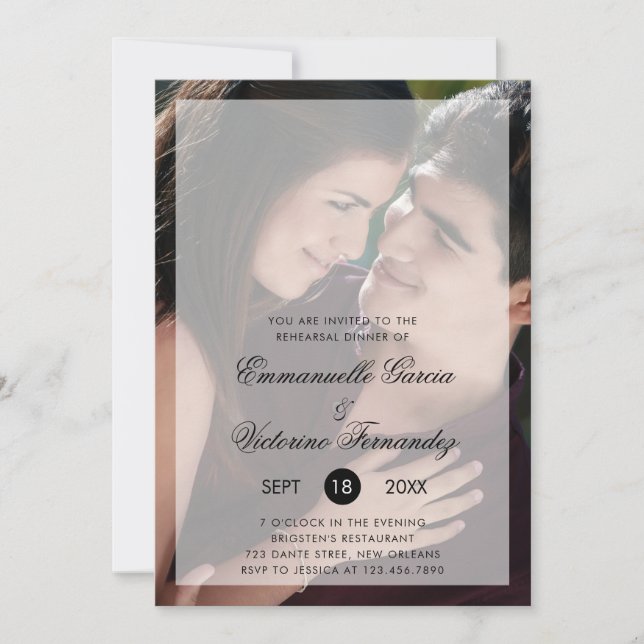 Modern Photo with Chic Script Rehearsal Dinner Invitation (Front)
