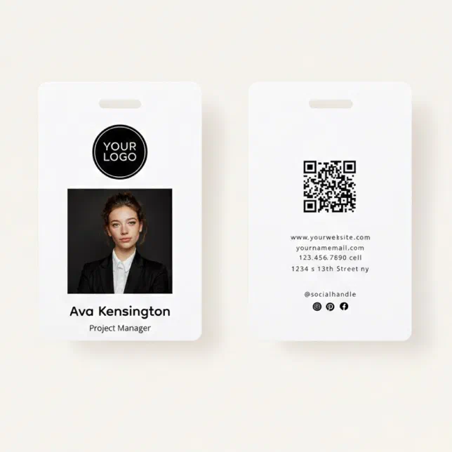 Modern Photo with Logo | Custom Employee Name Badge | Zazzle