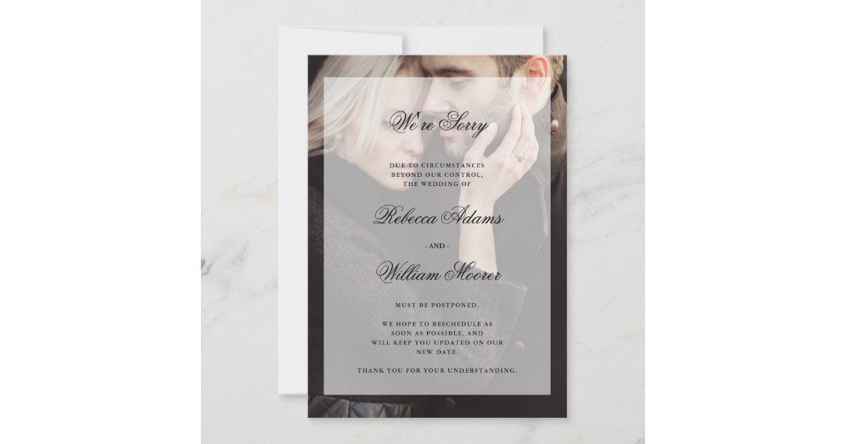 Modern Photo with Overlay | Wedding Cancellation Invitation | Zazzle