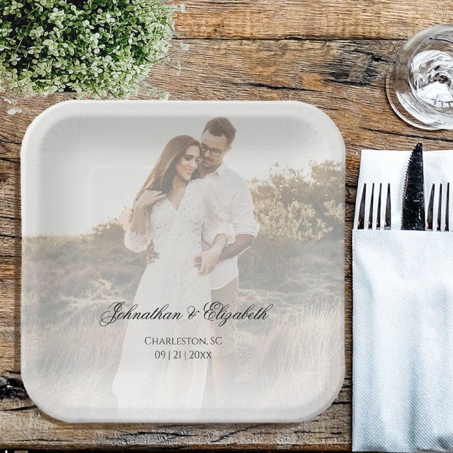Modern Photo with Overlay Wedding Paper Plates (Modern Photo and Overlay Wedding Paper Plates)