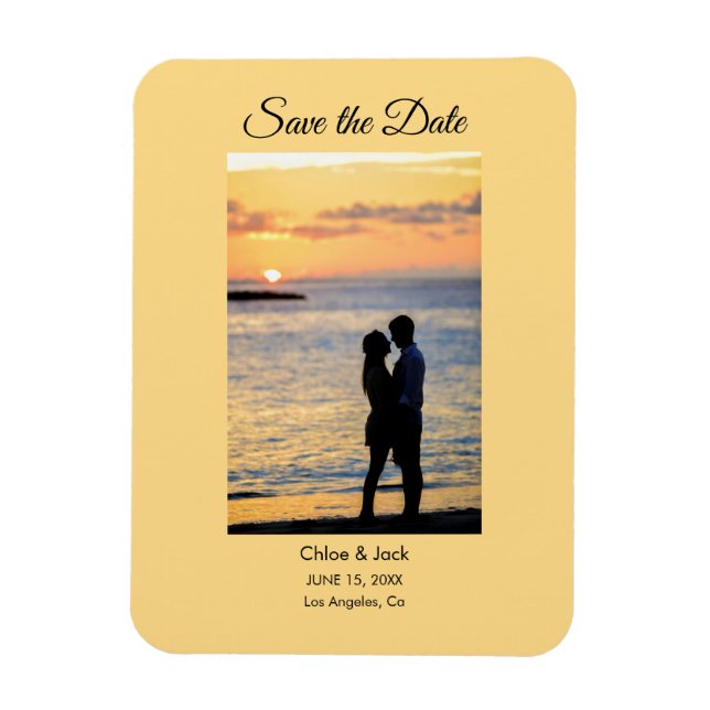 Modern Photo Yellow Orange Save The Date Magnet (Vertical)