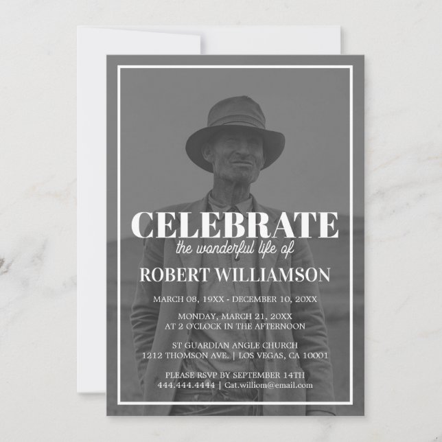Modern Photograph Funeral Celebration of Life Invitation (Front)