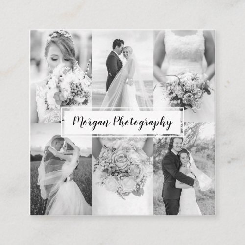 Modern photographer black and white photo collage square business card