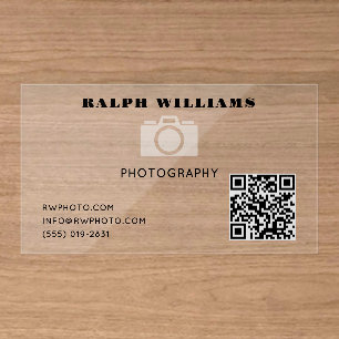 Modern Photographer Clear QR Code Professional Business Cards