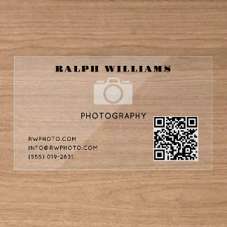 Modern Photographer Clear QR Code Professional Business Cards