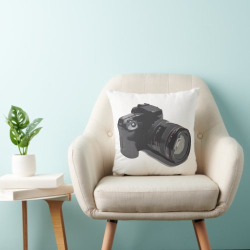 Modern Photographer D_SLR Camera Throw Pillow
