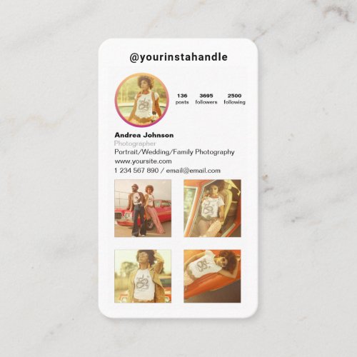 Modern Photographer Follow Instagram Profile Photo Business Card