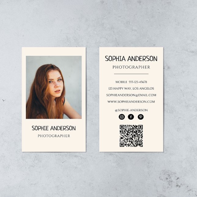 Modern Photographer Minimalist Photo with QR Code Business Card (Creator Uploaded)
