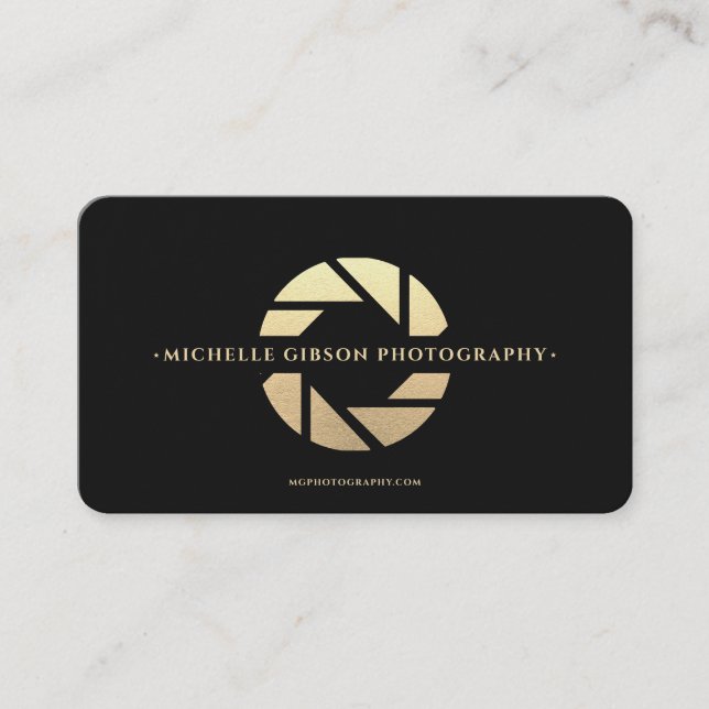 Modern Photographer Monogram Black Gold Camera Business Card