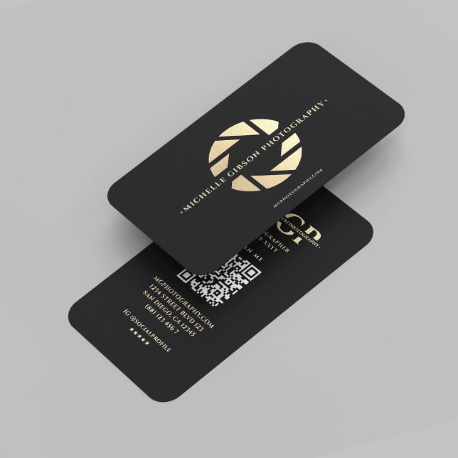 Modern Photographer Monogram Black Gold Lens   Business Card (Modern Photographer Monogram Black Gold Lens Business Card
)