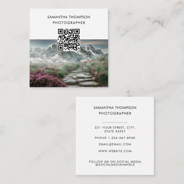 Modern Photographer QR Code Photo Minimal Square Business Card (Front/Back)