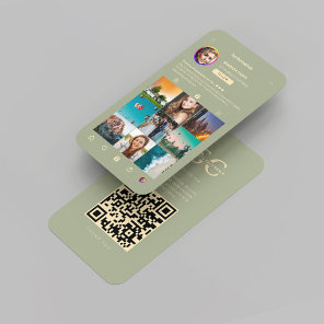 Modern Photographer Sage Green Instagram Grid  Business Card