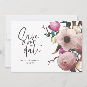 Modern photographic floral wedding save the date