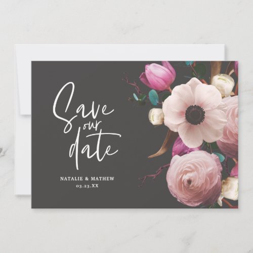 Modern photographic floral wedding save the date