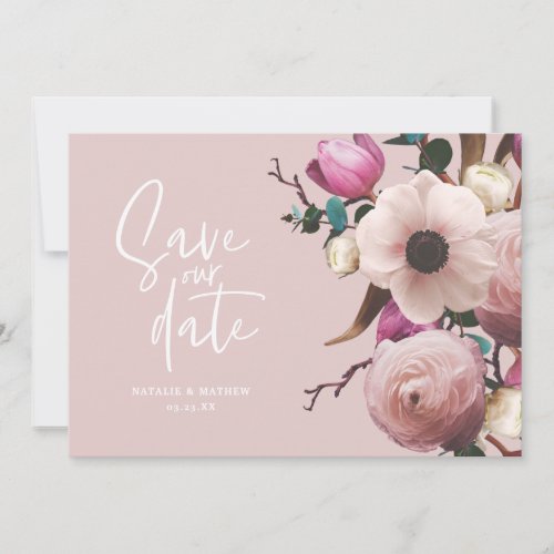 Modern photographic floral wedding save the date