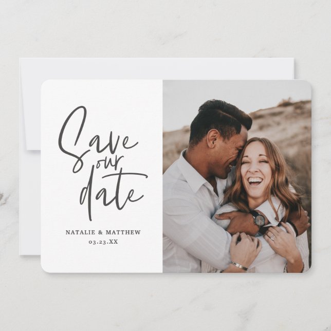 Modern photographic floral wedding save the date (Front)