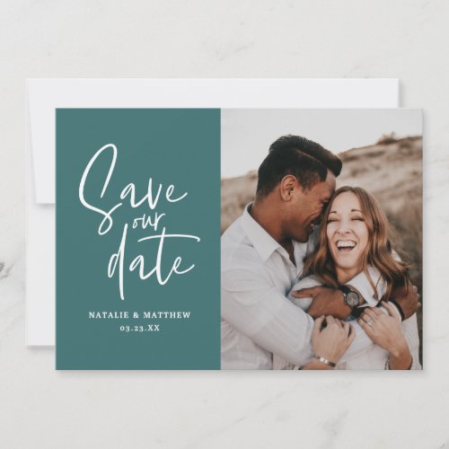 Modern photographic floral wedding save the date