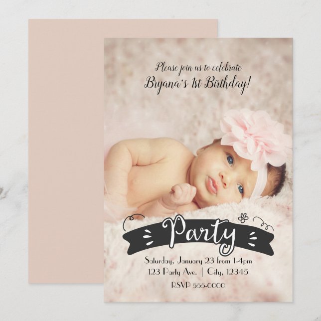 Modern Photography Birthday Party Photo Invitation (Front/Back)