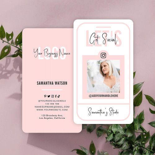 Modern Photography Blush Pink Instagram Photo Business Card