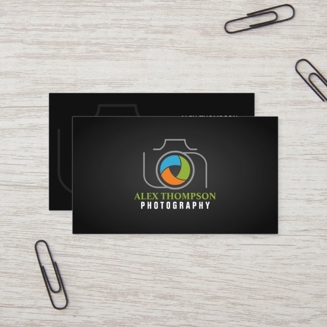 Modern Photography Camera Color Shutter Business Card (Front/Back In Situ)