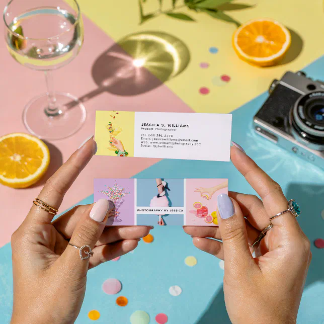 Modern photography chic photo collage photographer mini business card
