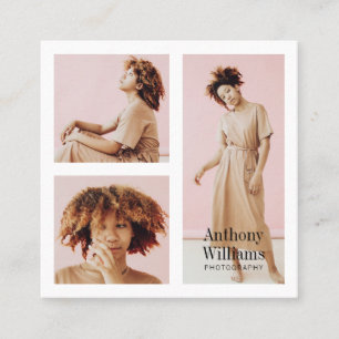 Modern photography elegant white border photo grid square business card