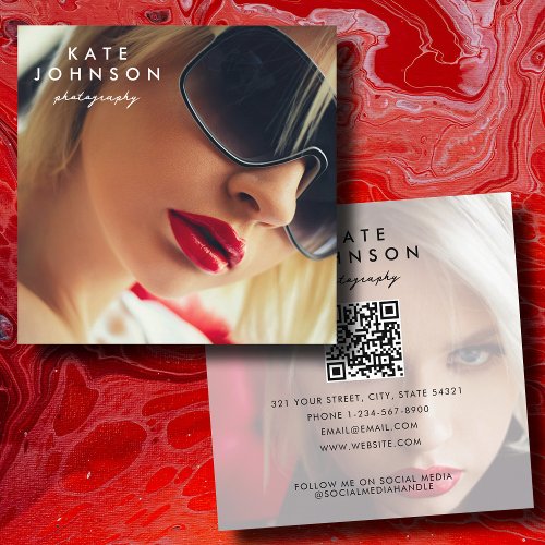 Modern Photography Full Photo QR Code Social Media Square Business Card
