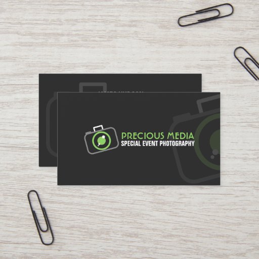 Customizable Modern Photography Green White Gray Business Card Template